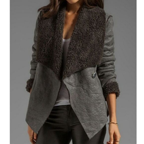 JACK by BB DAKOTA Shearling Collar Tweed Jacket Black Gray Herringbone Tweed - Picture 1 of 9